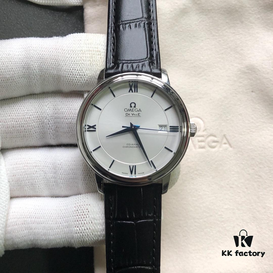 KY's Latest Masterpiece Omega De Ville Series, Full Watch Molded from Original, 12-Month Development, 39.5mm Diameter, Equipped with Imported Stable 9015 Movement, Paired with American Crocodile Leather Strap