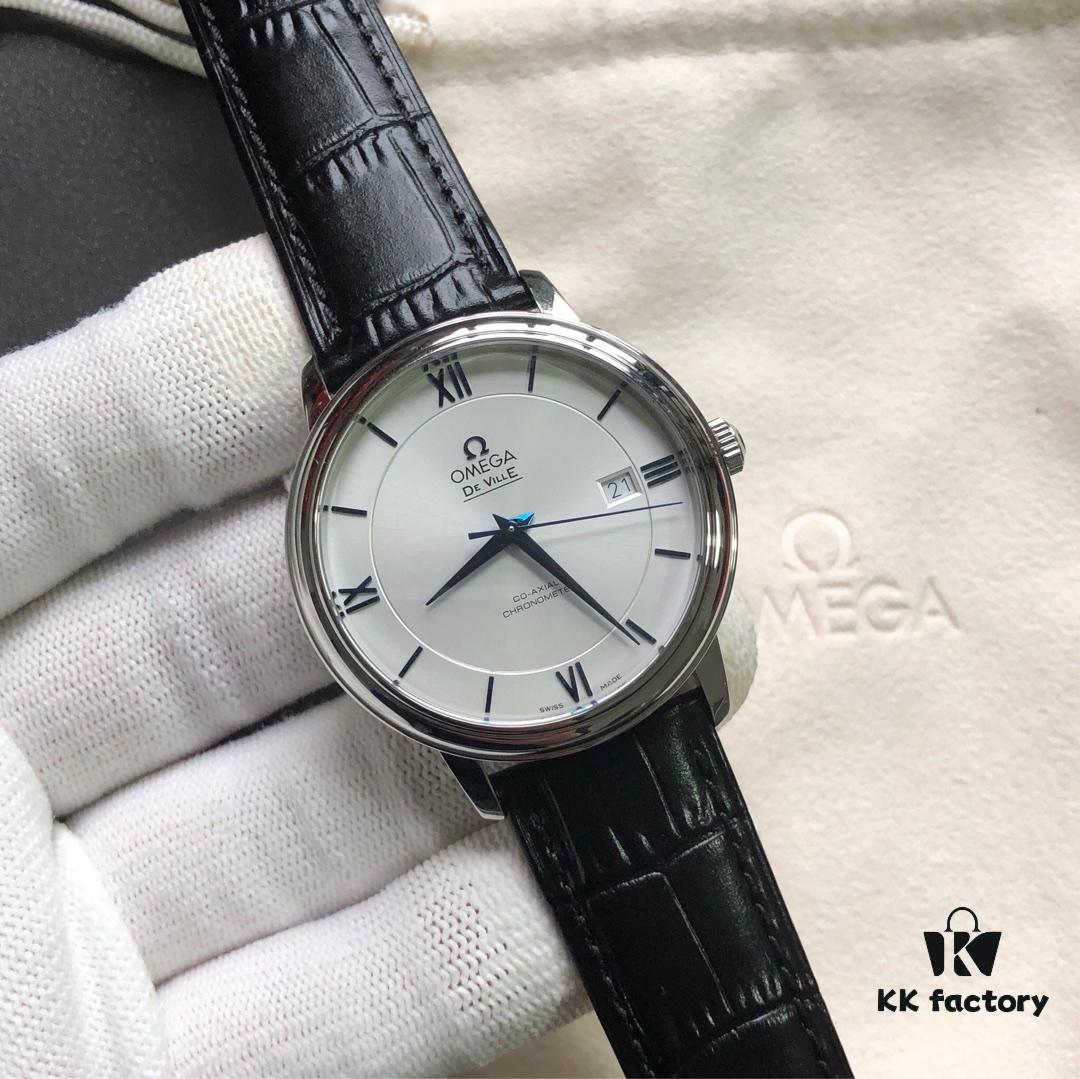 KY's Latest Masterpiece Omega De Ville Series, Full Watch Molded from Original, 12-Month Development, 39.5mm Diameter, Equipped with Imported Stable 9015 Movement, Paired with American Crocodile Leather Strap