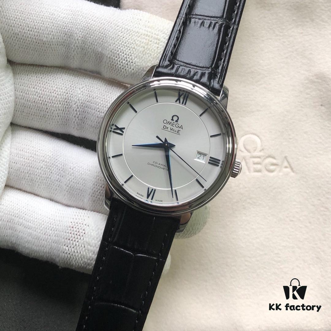 KY's Latest Masterpiece Omega De Ville Series, Full Watch Molded from Original, 12-Month Development, 39.5mm Diameter, Equipped with Imported Stable 9015 Movement, Paired with American Crocodile Leather Strap
