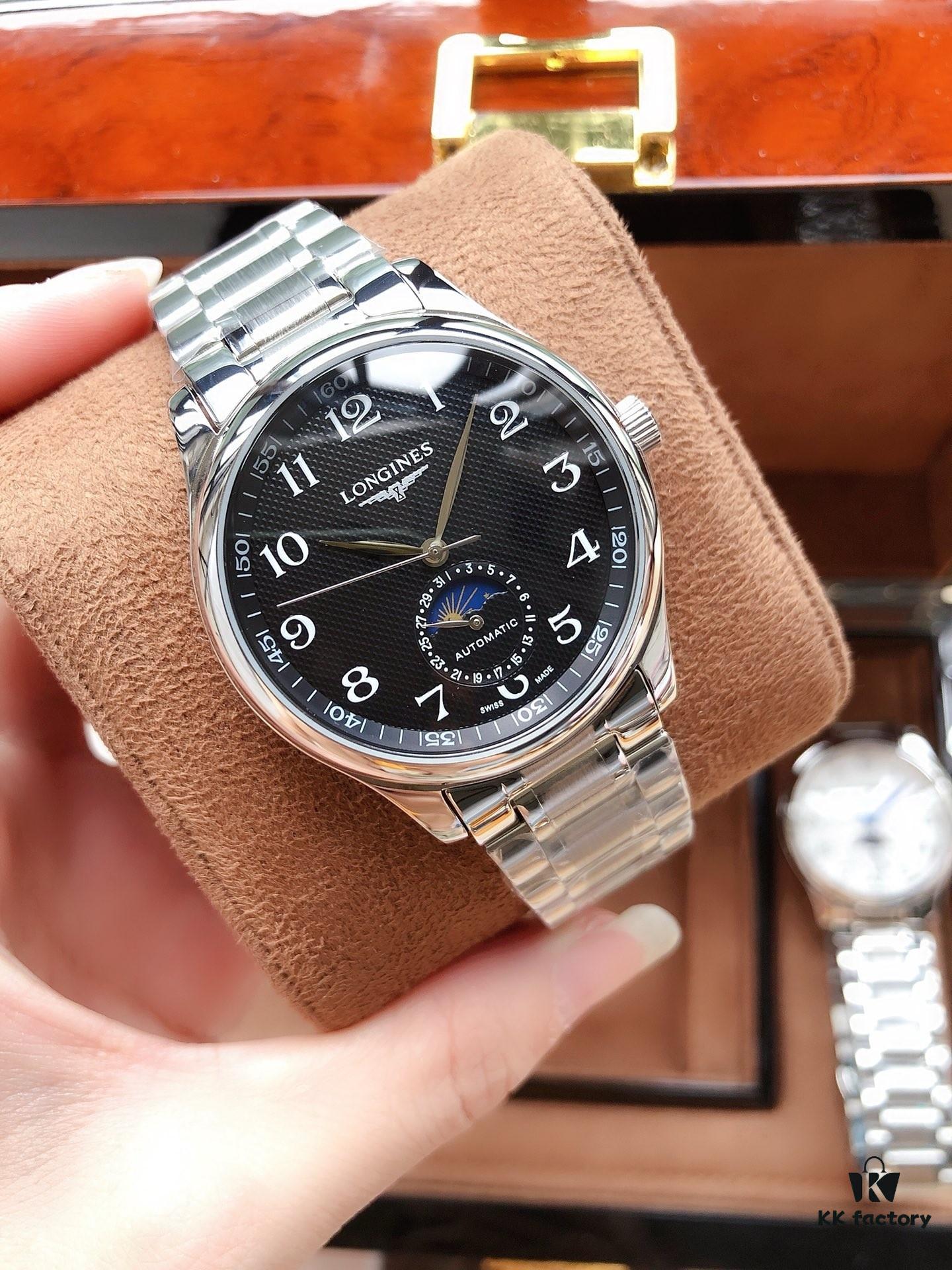 LONGINES - Master Collection Real Moon Phase 24-Hour Fully Automatic Mechanical Watch for Men, 40mm, 316L Stainless Steel, Double Dome Mineral Glass, Butterfly Clasp