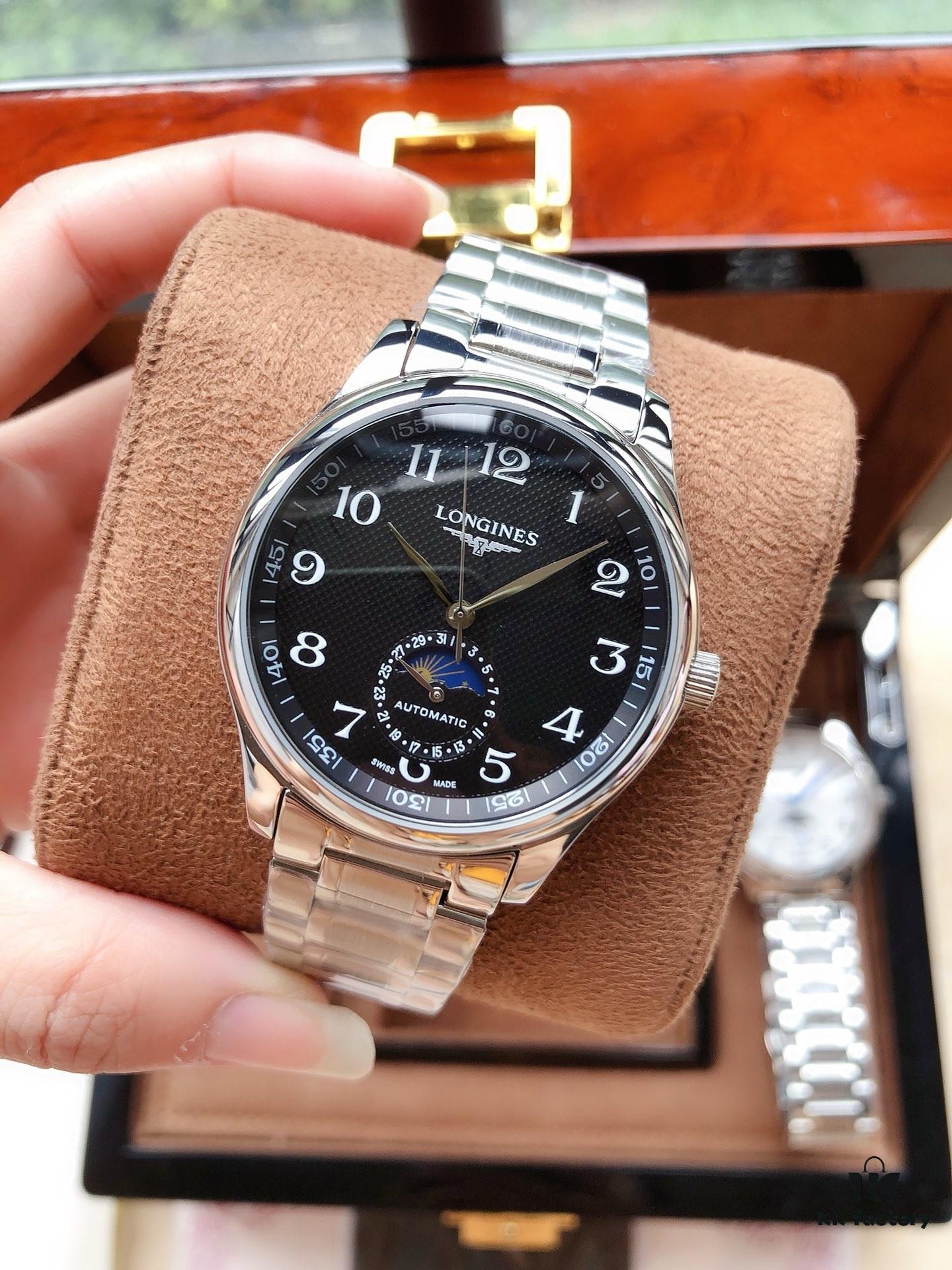 LONGINES - Master Collection Real Moon Phase 24-Hour Fully Automatic Mechanical Watch for Men, 40mm, 316L Stainless Steel, Double Dome Mineral Glass, Butterfly Clasp