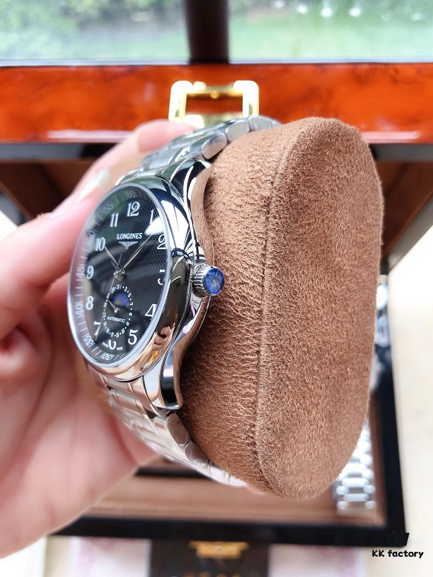 LONGINES - Master Collection Real Moon Phase 24-Hour Fully Automatic Mechanical Watch for Men, 40mm, 316L Stainless Steel, Double Dome Mineral Glass, Butterfly Clasp