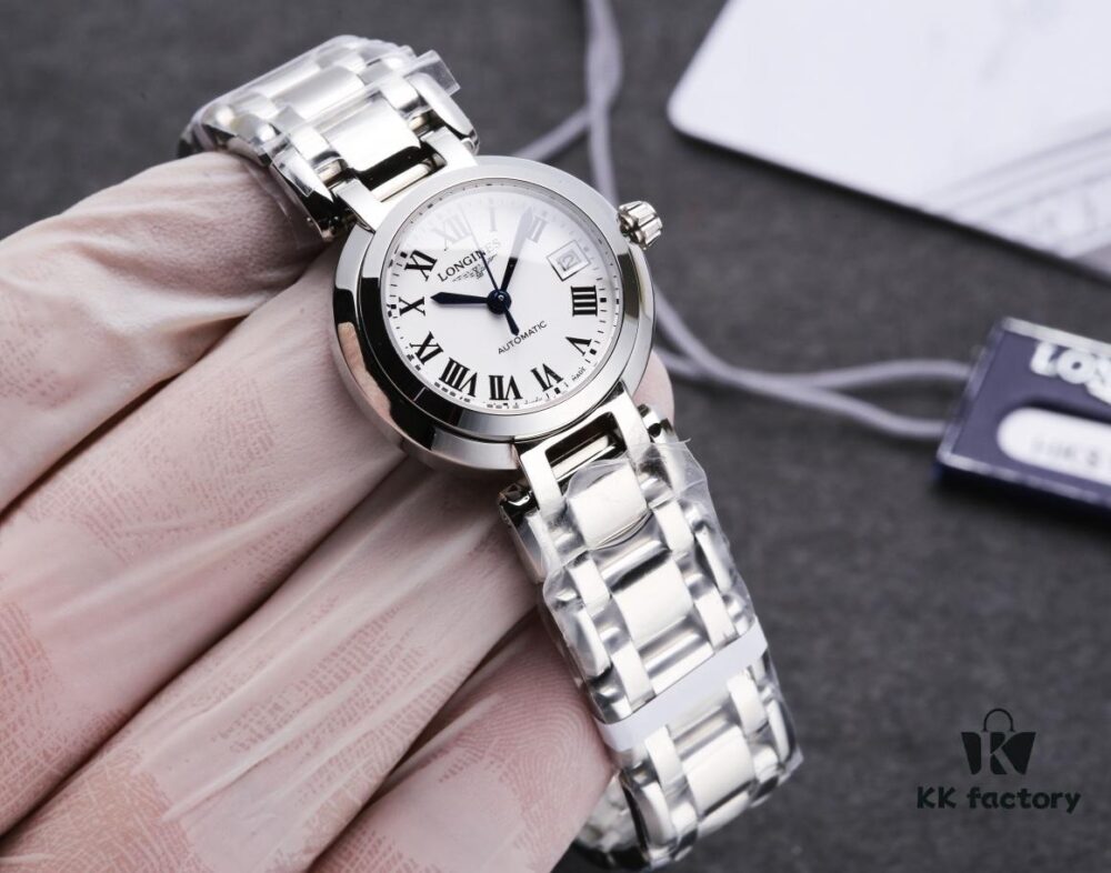 Mechanical Women's Watch with Full Circle VVS Genuine Diamonds, Longines La Lune L8.111.4.87.6, 120m Waterproof, Japanese NH05 Movement, Sapphire Crystal, Blue Heat-Treated Hands