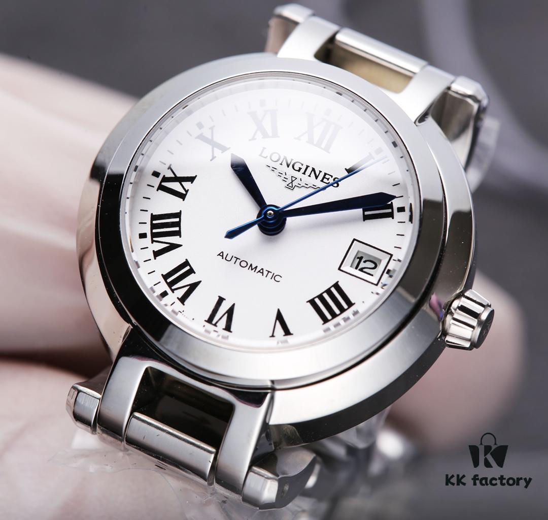 Mechanical Women's Watch with Full Circle VVS Genuine Diamonds, Longines La Lune L8.111.4.87.6, 120m Waterproof, Japanese NH05 Movement, Sapphire Crystal, Blue Heat-Treated Hands