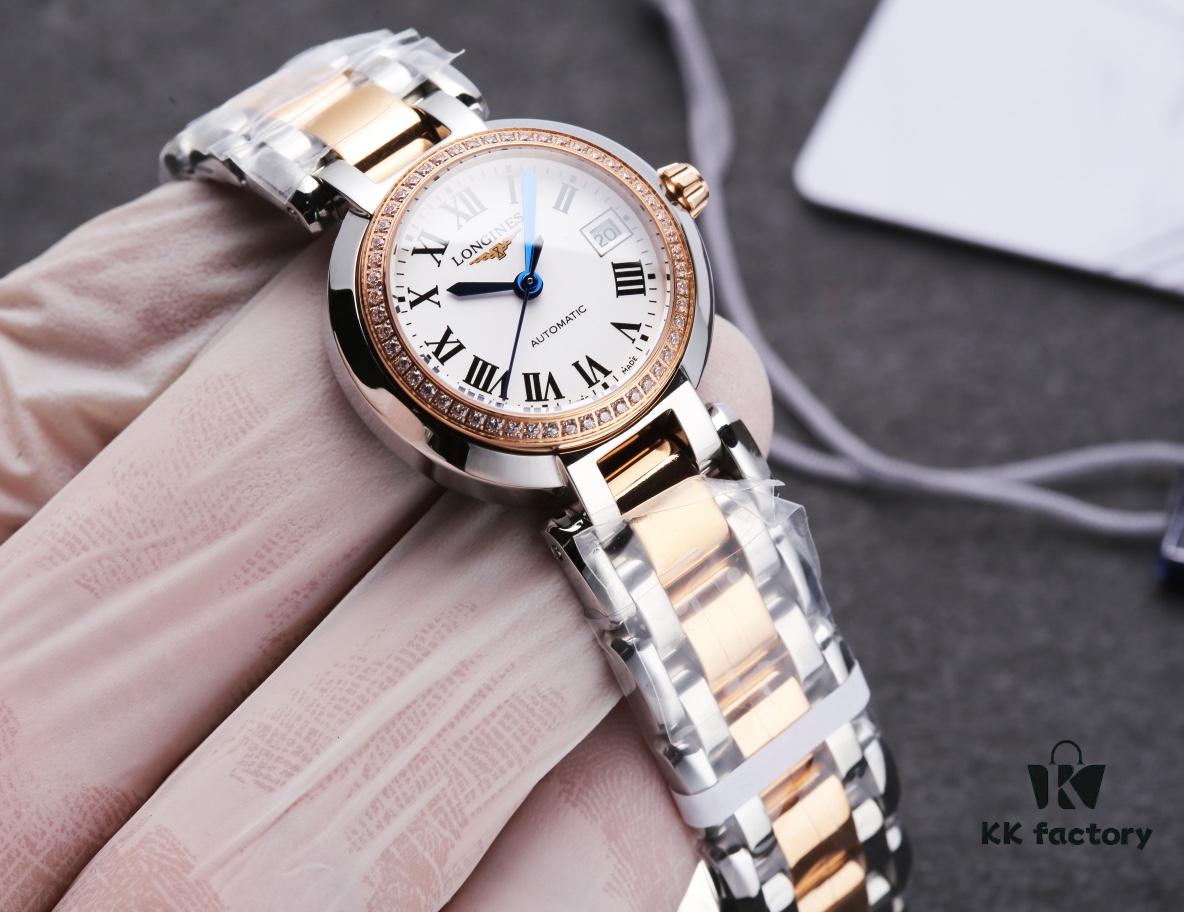 Mechanical Women's Watch with Full Circle VVS Diamonds, Longines La Lune L8.111.4.87.6, 120m Waterproof, Sapphire Crystal, Japanese NH05 Movement