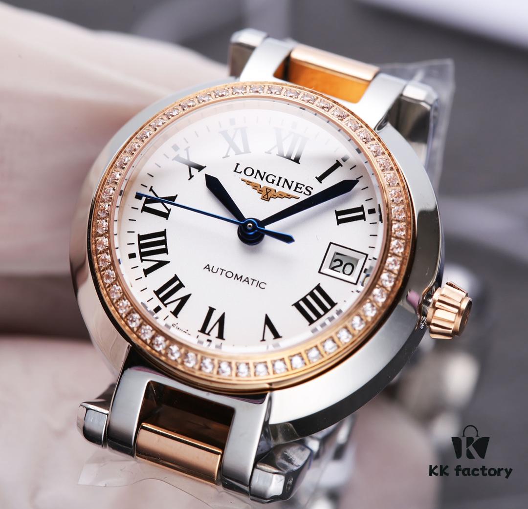 Mechanical Women's Watch with Full Circle VVS Diamonds, Longines La Lune L8.111.4.87.6, 120m Waterproof, Sapphire Crystal, Japanese NH05 Movement