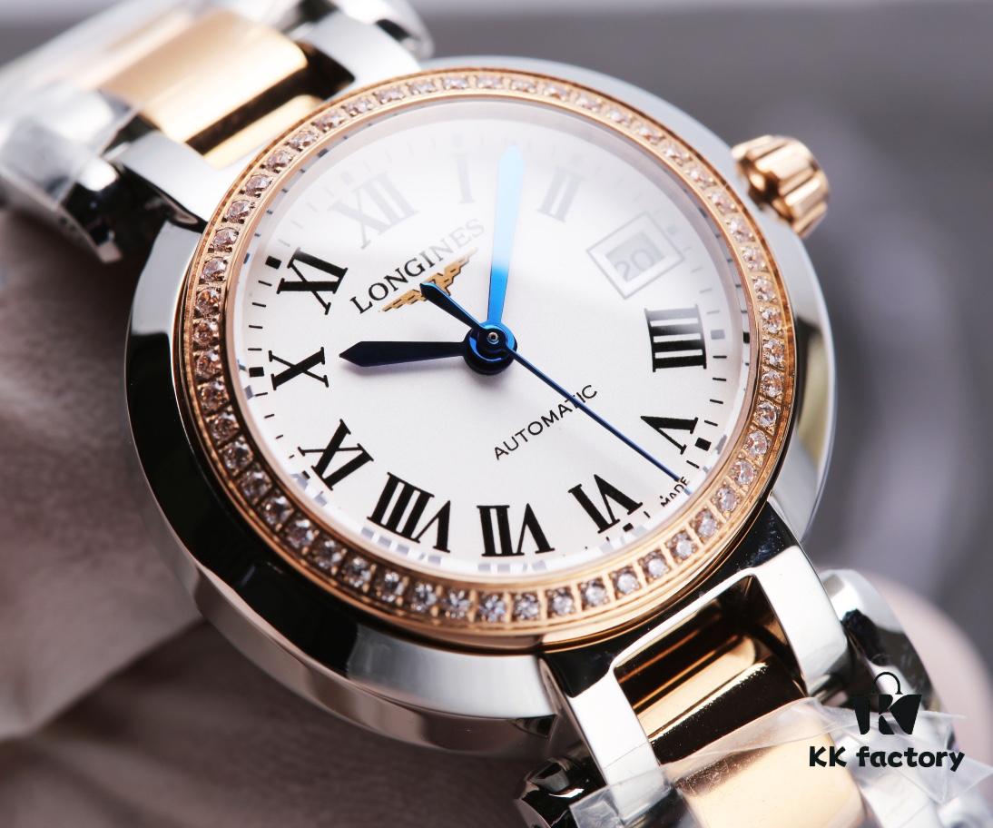 Mechanical Women's Watch with Full Circle VVS Diamonds, Longines La Lune L8.111.4.87.6, 120m Waterproof, Sapphire Crystal, Japanese NH05 Movement