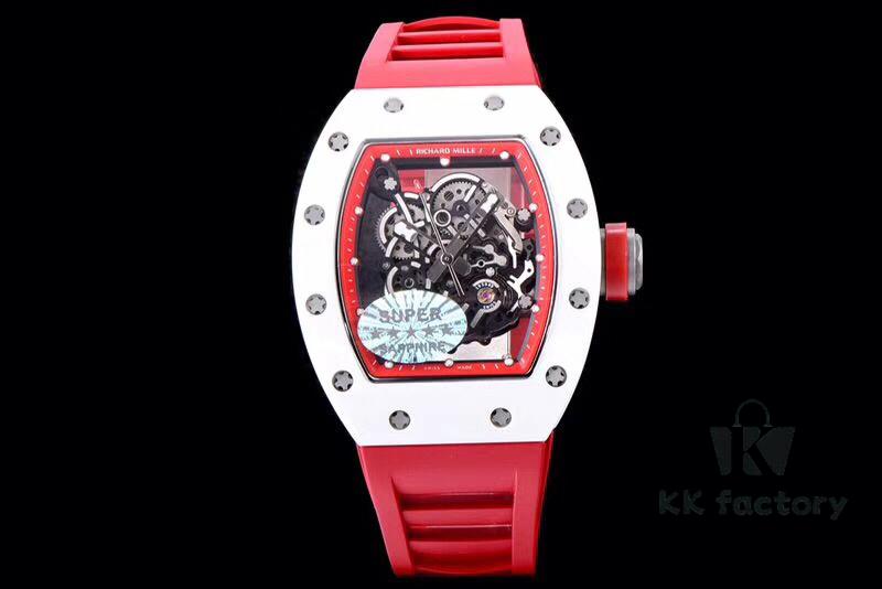 KV Taiwan Factory's Latest Masterpiece! Richard Mill RM055 White Ceramic Case with White/Red Rubber Strap New Arrival!