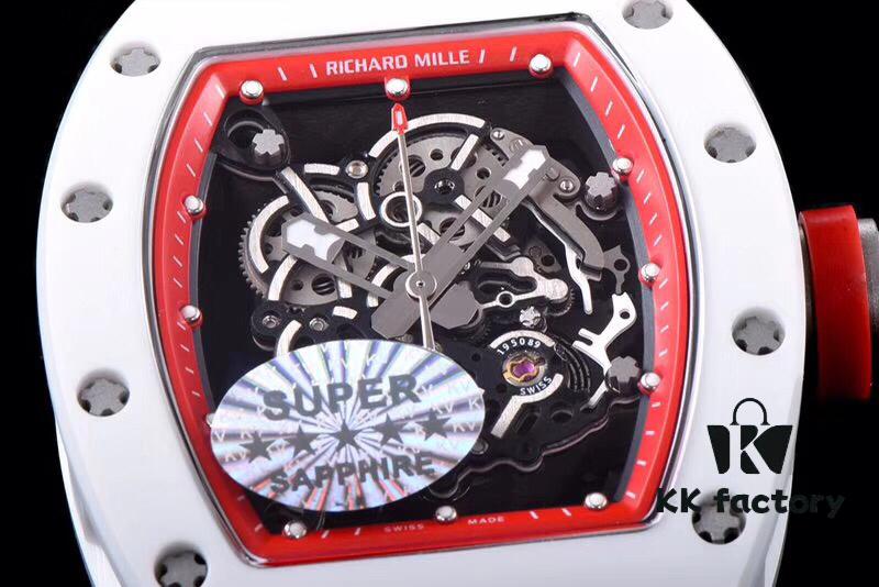 KV Taiwan Factory's Latest Masterpiece! Richard Mill RM055 White Ceramic Case with White/Red Rubber Strap New Arrival!