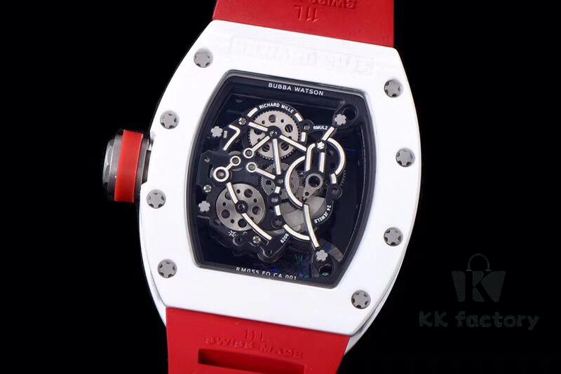 KV Taiwan Factory's Latest Masterpiece! Richard Mill RM055 White Ceramic Case with White/Red Rubber Strap New Arrival!