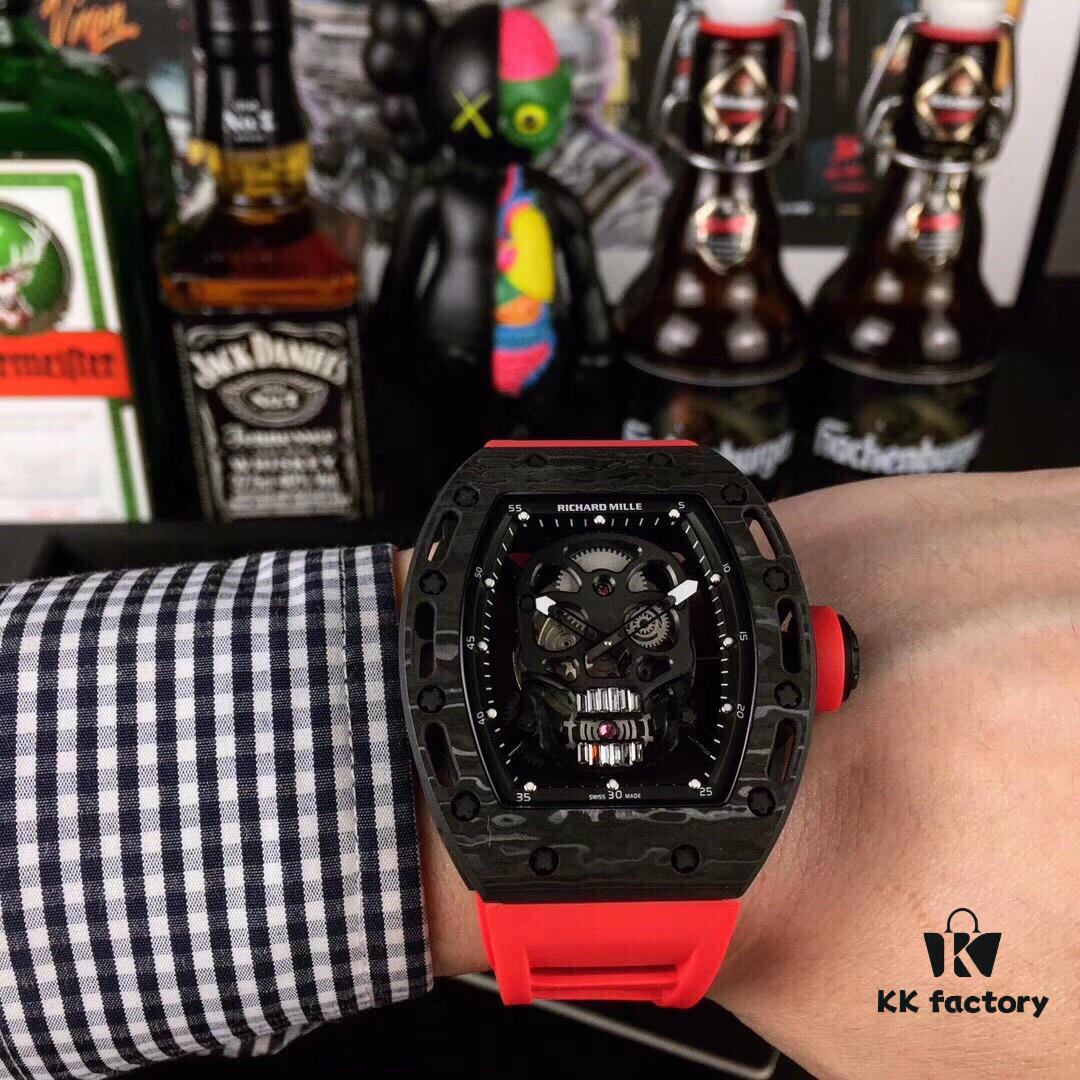 Richard Mille RM052 Series Latest Skull Carbon Fiber Upgrade Edition, Skeleton Design with Carbon Fiber Case and Original Imported Mechanical Movement