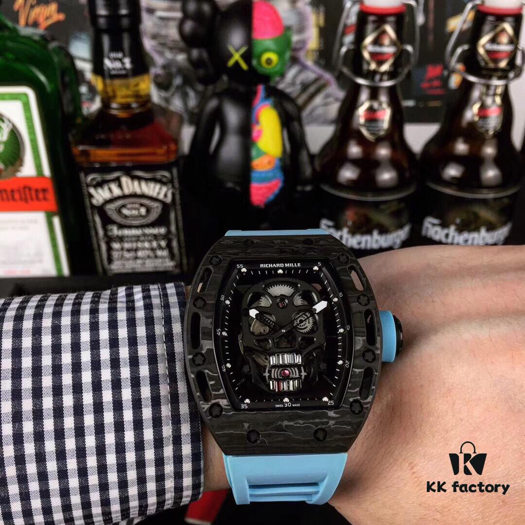 Richard Mille RM052 Series Latest Skull Carbon Fiber Upgrade Edition, Skeleton Design with Carbon Fiber Case and Original Imported Mechanical Movement