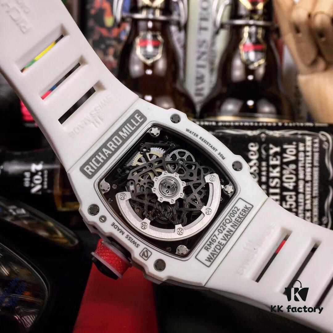 Richard Mille RM67-02 Champion High Jumper Edition 1:1 Precision Molded Case Made of 100% NTPT Carbon Fiber / Ceramic Material with Unique Texture, Equipped with Genuine Citizen Automatic Mechanical Movement Vibrating at 28,800, Fully Crafted Including Case and Small Components, Featuring Mature Technology and Distinctively Dynamic Design Lines, Paired with Special Nylon Strap, Size 48X42mm