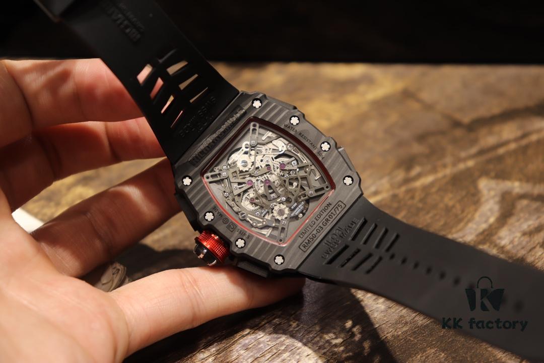 Richard Mille Richard Miller Watch with Carbon Fiber Case, 43*50mm, Waterproof Strap with Original Folding Clasp, Bold and Unique Dial Design for the Individual