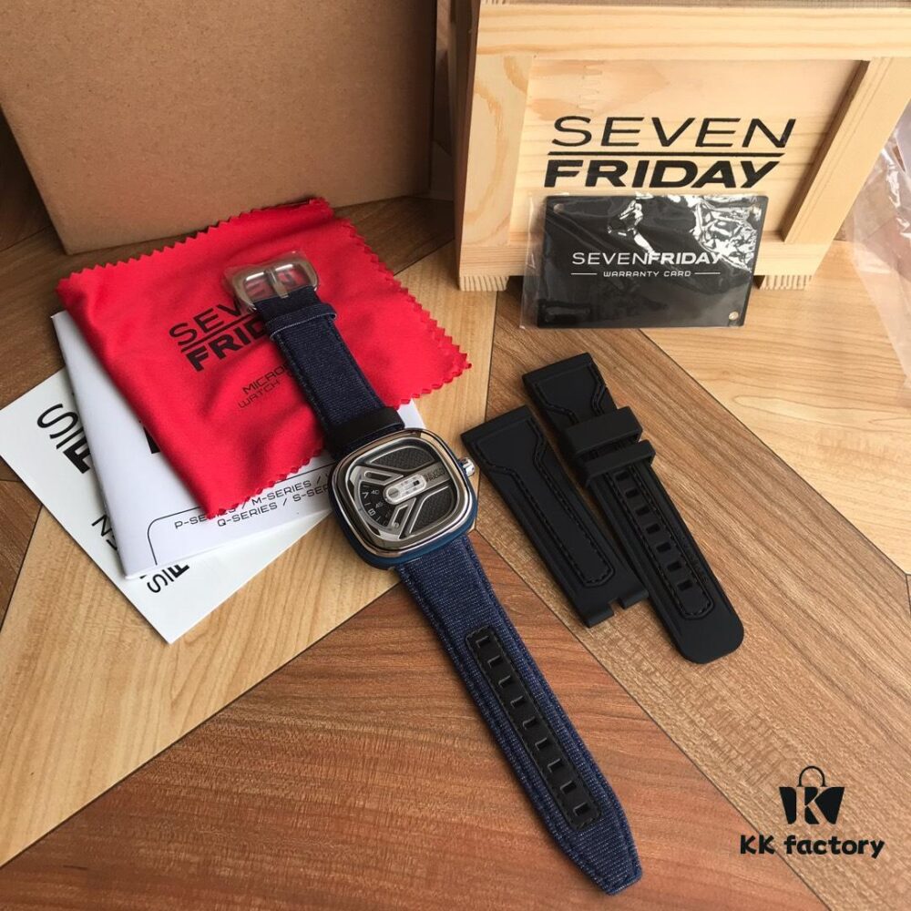 New Arrival Sevenfriday Model M1B/01, 47mm, Automatic Mechanical Movement, Multi-layer 3D Dial, Polished Bezel, Matte Blue Case with Blue Denim Strap