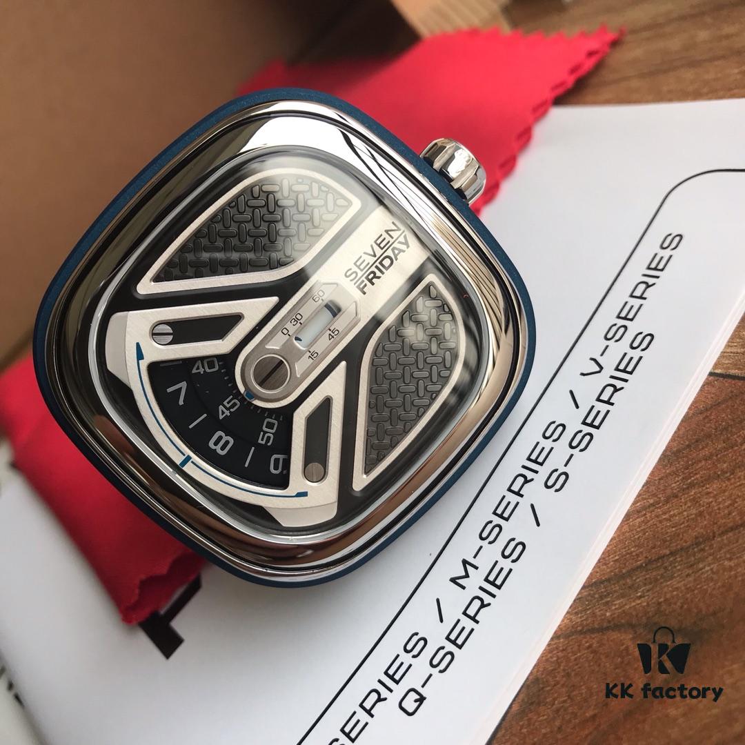 New Arrival Sevenfriday Model M1B/01, 47mm, Automatic Mechanical Movement, Multi-layer 3D Dial, Polished Bezel, Matte Blue Case with Blue Denim Strap