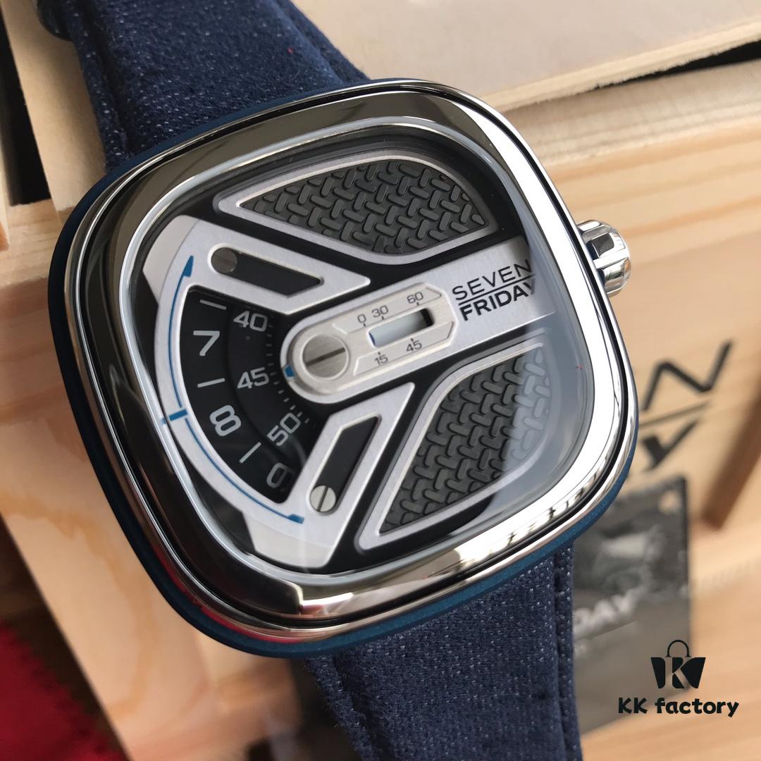 New Arrival Sevenfriday Model M1B/01, 47mm, Automatic Mechanical Movement, Multi-layer 3D Dial, Polished Bezel, Matte Blue Case with Blue Denim Strap