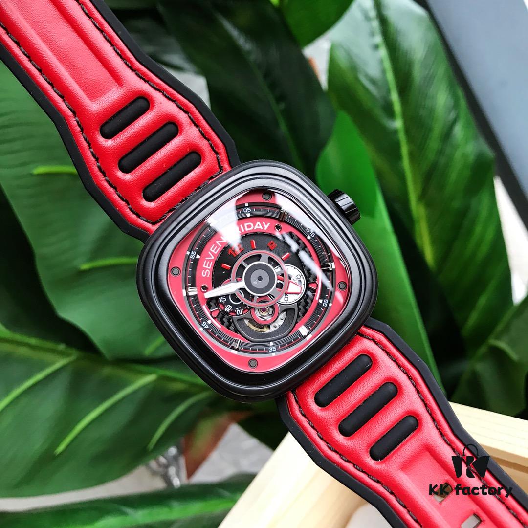 Original Design! New Arrival 2018! Seven Friday's Latest Model! Hot Seller! ~ Diameter 47mm x 13mm, Imported Waterproof Calf Leather Combined with Rubber Strap, Innovative Design Inspired by Red Racing Teams