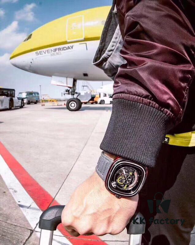 New Arrival SevenFriday, Only Original Factory Stock! Model S1/3, ~47mm Diameter, Genuine Mechanical Movement, Multi-Layer 3D Dial, Sharp Edges, Fully Polished Bezel, Matte Blue Case with Gray Canvas Strap, Highly Stylish, Comes with Original Packaging and an Additional Original Black Silicone Strap!