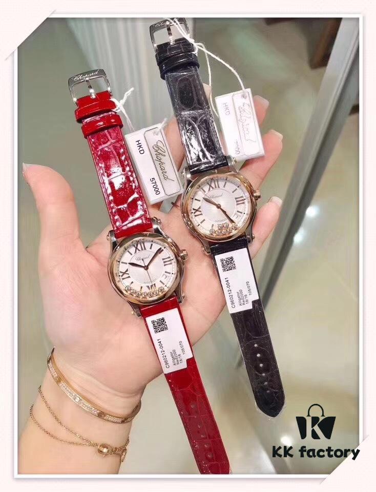 YF Factory New Arrival, V2 Version Chopard Happy Diamonds Series Ladies' Watch with Mother-of-Pearl Dial and Full Gold Case