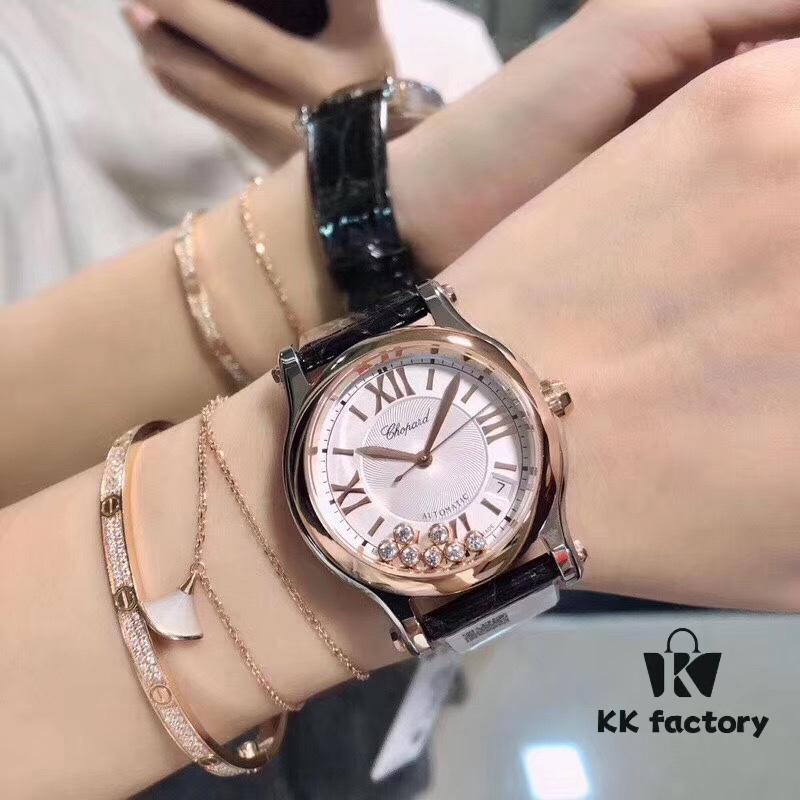 YF Factory New Arrival, V2 Version Chopard Happy Diamonds Series Ladies' Watch with Mother-of-Pearl Dial and Full Gold Case