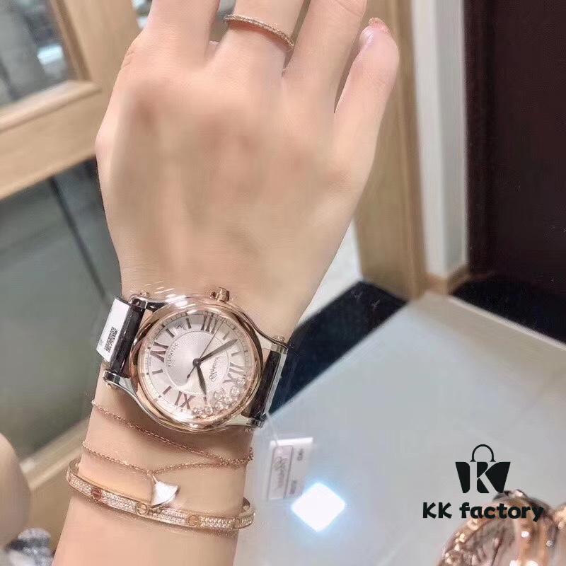 YF Factory New Arrival, V2 Version Chopard Happy Diamonds Series Ladies' Watch with Mother-of-Pearl Dial and Full Gold Case
