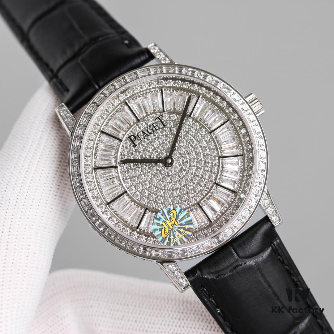 Piaget Altiplano Series Men's Leather Strap Watch with Baguette and Round Diamonds