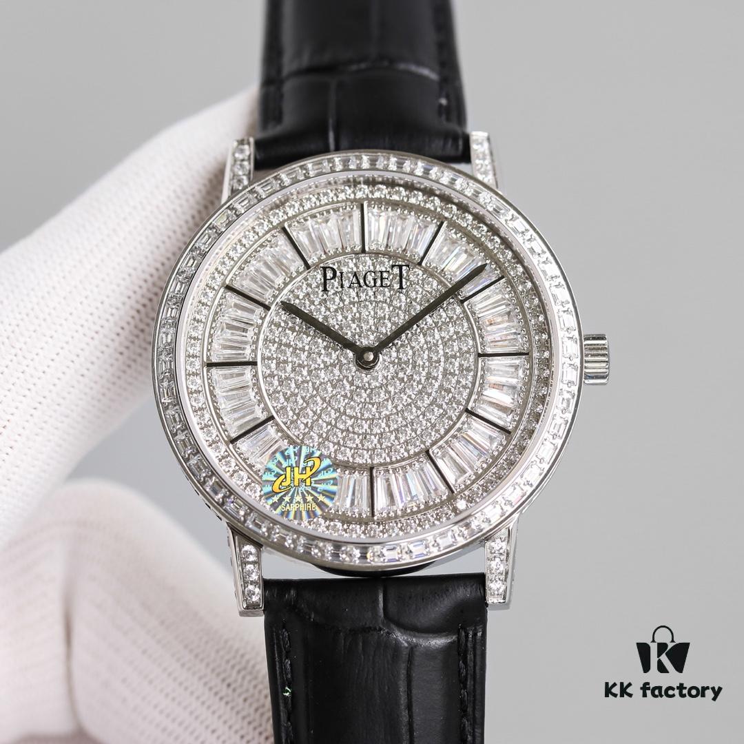 Piaget Altiplano Series Men's Leather Strap Watch with Baguette and Round Diamonds