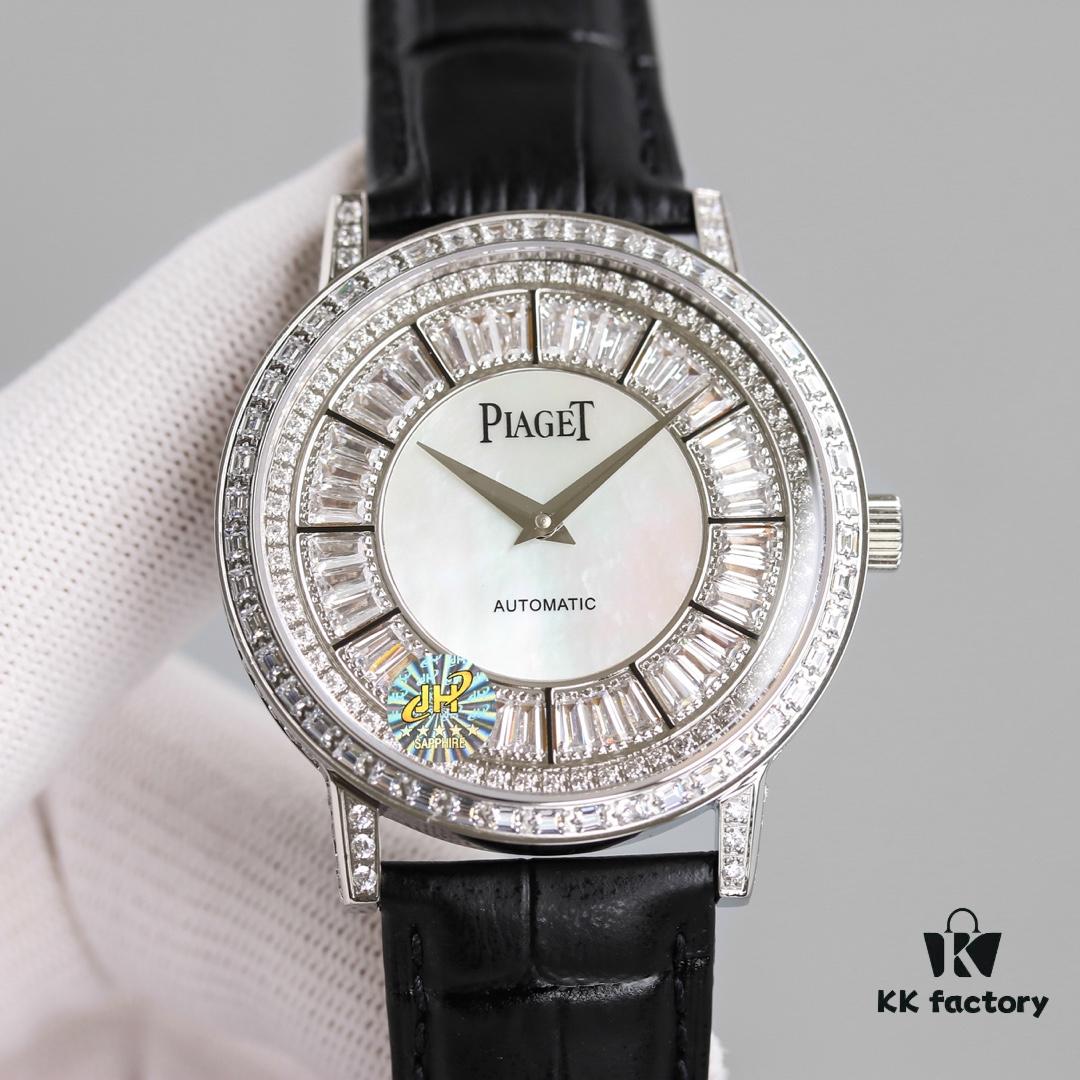 Piaget Altiplano Series Men's Leather Strap Watch with Baguette and Round Diamonds