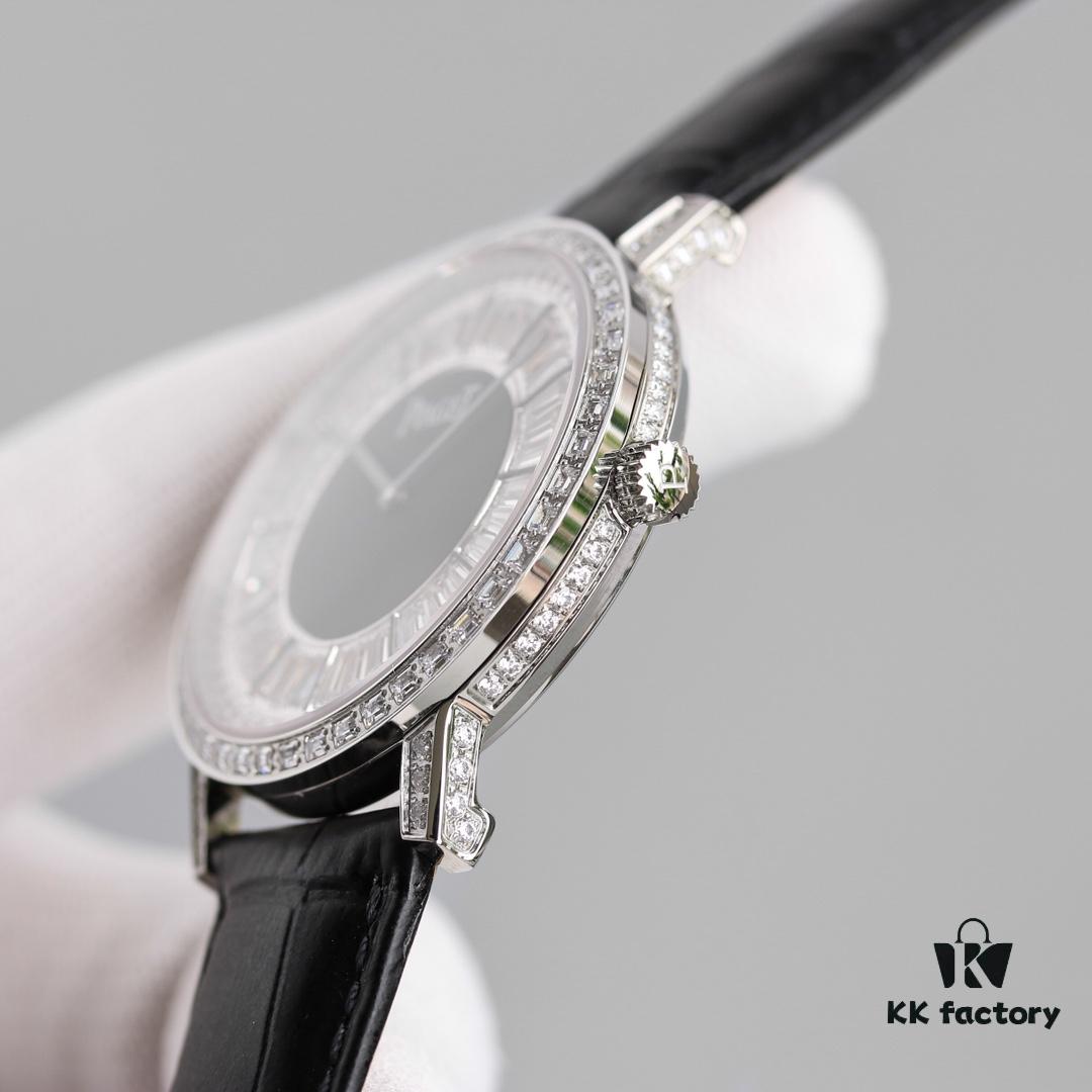 Piaget Altiplano Series Men's Leather Strap Watch with Baguette and Round Diamonds