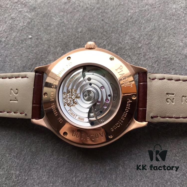 Authentic Taiwan-made 1:1 Piaget Emperador Rectangular Watch, 42mm Diameter, 18K Rose Gold Case with 136 Round Brilliant Diamonds (Approx. 2.6 Carats), White Mother-of-Pearl Dial Set with 164 Round Brilliant Diamonds (Approx. 0.4 Carats) and 18K Rose Gold Hour Markers, Sapphire Crystal Transparent Case Back, Equipped with Piaget 850P Self-winding Mechanical Movement Featuring Small Seconds, Date and Dual Time Zone Display