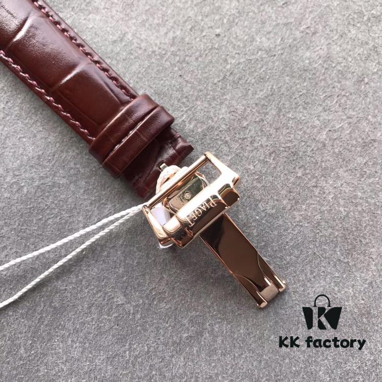 Authentic Taiwan-made 1:1 Piaget Emperador Rectangular Watch, 42mm Diameter, 18K Rose Gold Case with 136 Round Brilliant Diamonds (Approx. 2.6 Carats), White Mother-of-Pearl Dial Set with 164 Round Brilliant Diamonds (Approx. 0.4 Carats) and 18K Rose Gold Hour Markers, Sapphire Crystal Transparent Case Back, Equipped with Piaget 850P Self-winding Mechanical Movement Featuring Small Seconds, Date and Dual Time Zone Display