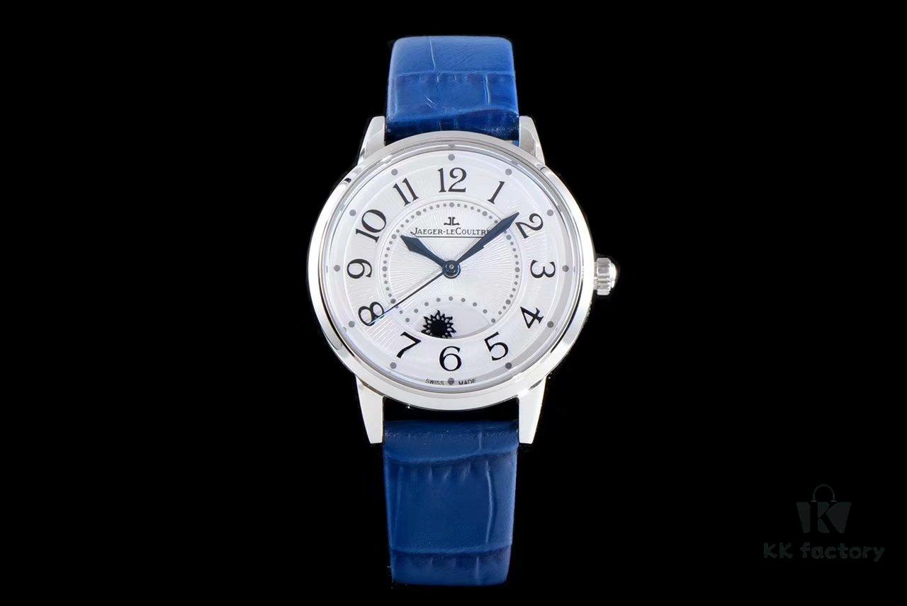 BF Fine Collection Jaeger LeCoultre Rendez-Vous Series Upgraded Version Released with Imported Italian Cow Leather Strap, Top-Quality Blued Steel Hands, Equipped with Modified Imported 9015 Movement Replacing Original Cal.898A Automatic Self-Winding Movement (No Additional Plate), Featuring Day-Night Display, Diameter: 34mm, Thickness: 10mm