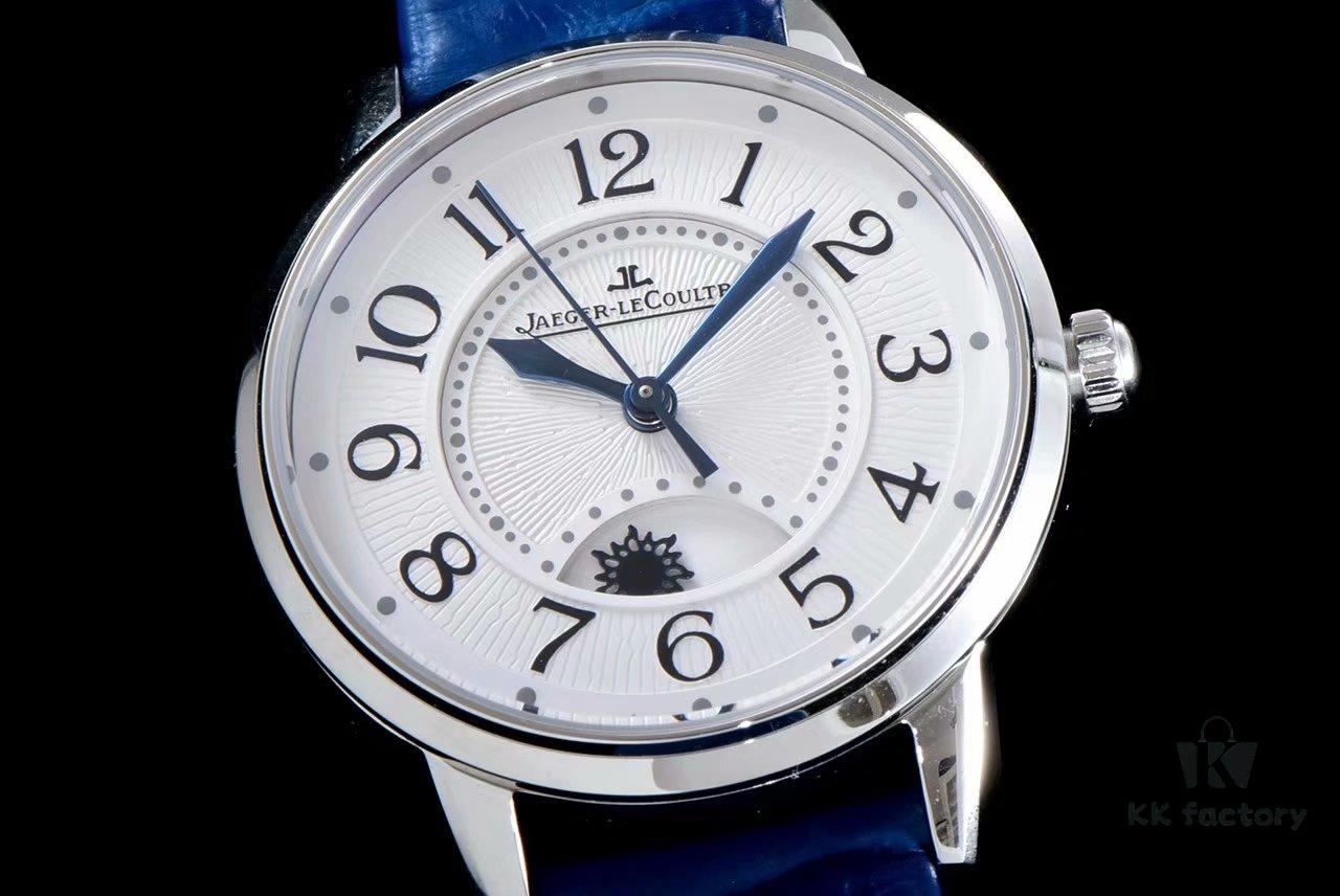 BF Fine Collection Jaeger LeCoultre Rendez-Vous Series Upgraded Version Released with Imported Italian Cow Leather Strap, Top-Quality Blued Steel Hands, Equipped with Modified Imported 9015 Movement Replacing Original Cal.898A Automatic Self-Winding Movement (No Additional Plate), Featuring Day-Night Display, Diameter: 34mm, Thickness: 10mm