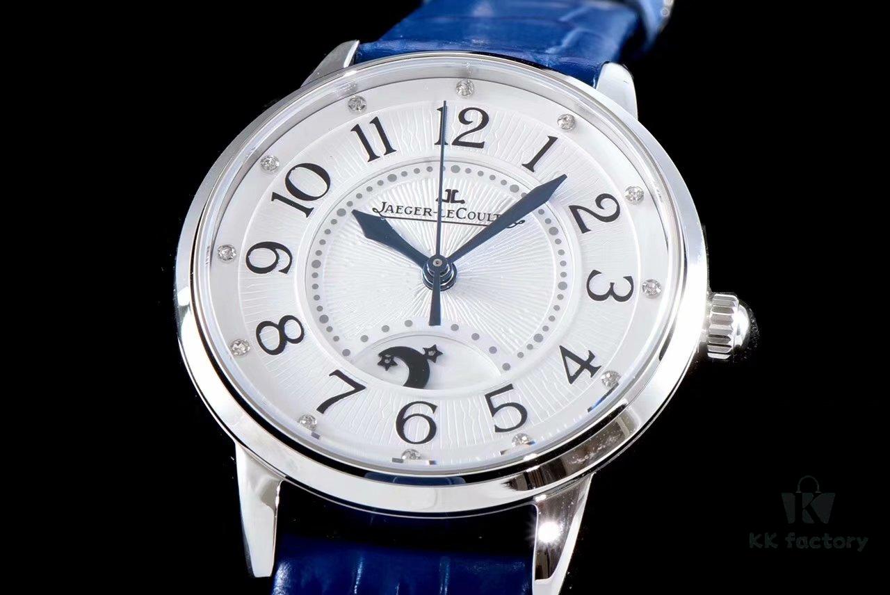 BF Fine Collection Jaeger LeCoultre Rendez-Vous Series Upgraded Version Released with Imported Italian Cow Leather Strap, Top-Quality Blued Steel Hands, Equipped with Modified Imported 9015 Movement Replacing Original Cal.898A Automatic Self-Winding Movement (No Additional Plate), Featuring Day-Night Display, Diameter: 34mm, Thickness: 10mm