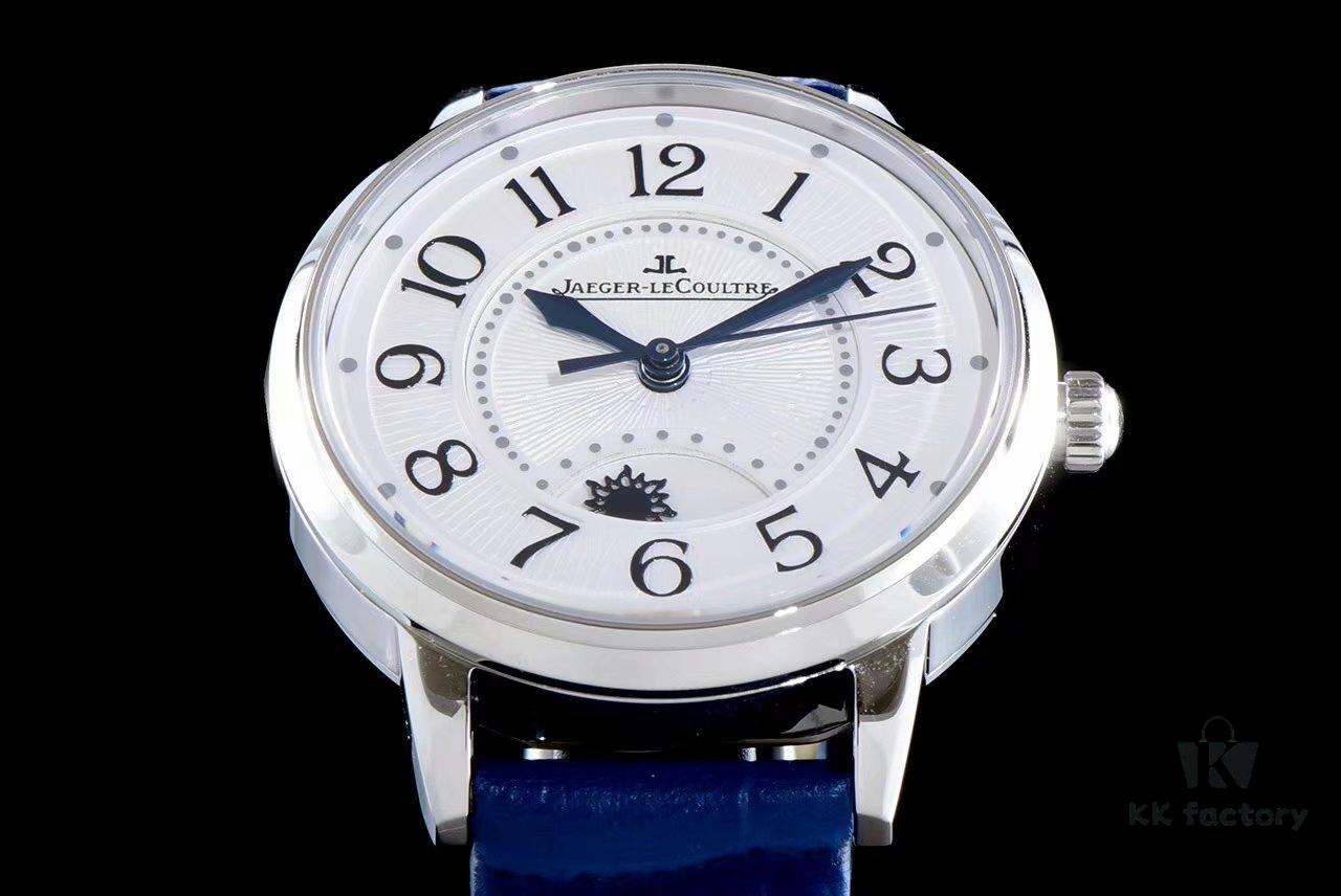 BF Fine Collection Jaeger LeCoultre Rendez-Vous Series Upgraded Version Released with Imported Italian Cow Leather Strap, Top-Quality Blued Steel Hands, Equipped with Modified Imported 9015 Movement Replacing Original Cal.898A Automatic Self-Winding Movement (No Additional Plate), Featuring Day-Night Display, Diameter: 34mm, Thickness: 10mm