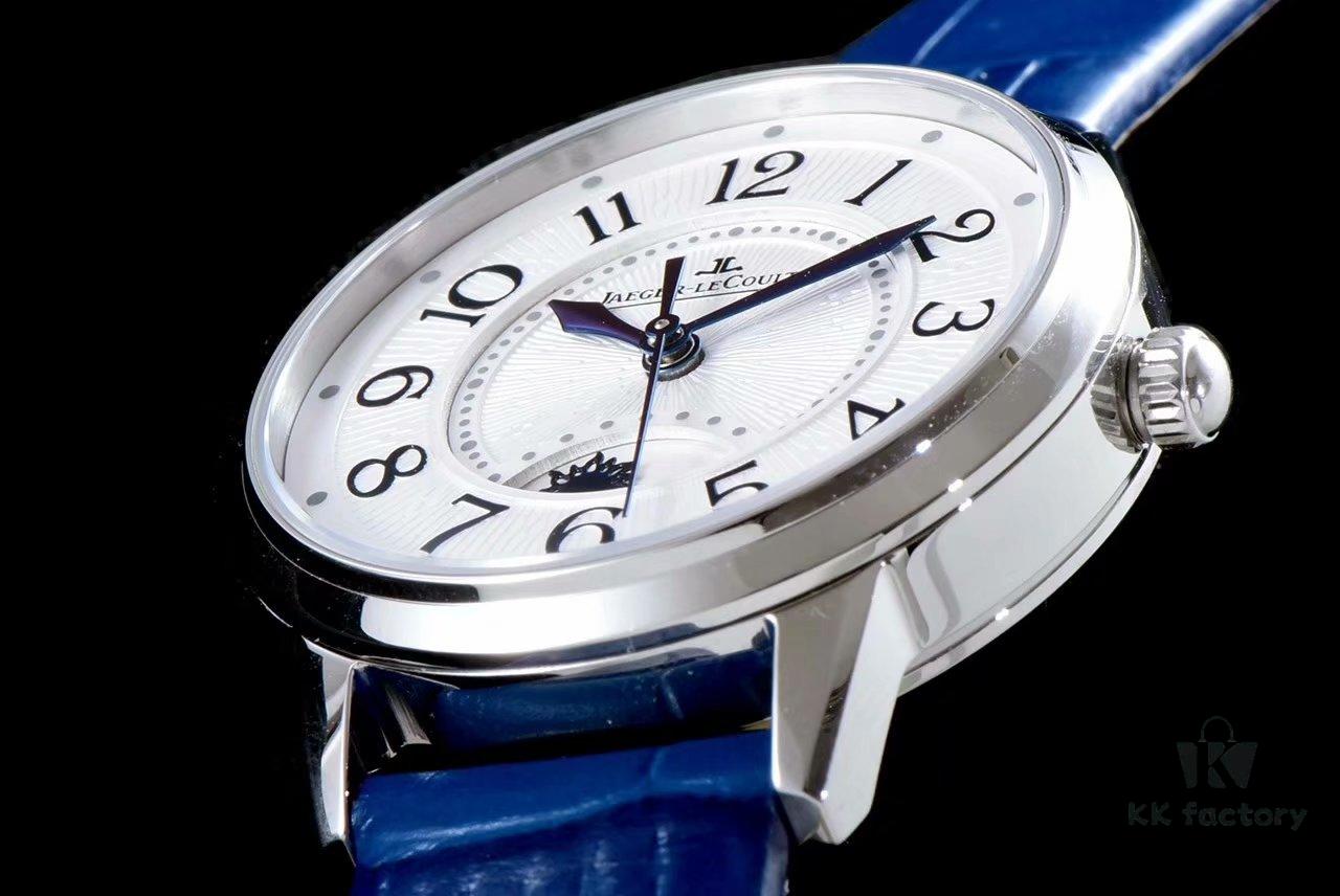 BF Fine Collection Jaeger LeCoultre Rendez-Vous Series Upgraded Version Released with Imported Italian Cow Leather Strap, Top-Quality Blued Steel Hands, Equipped with Modified Imported 9015 Movement Replacing Original Cal.898A Automatic Self-Winding Movement (No Additional Plate), Featuring Day-Night Display, Diameter: 34mm, Thickness: 10mm