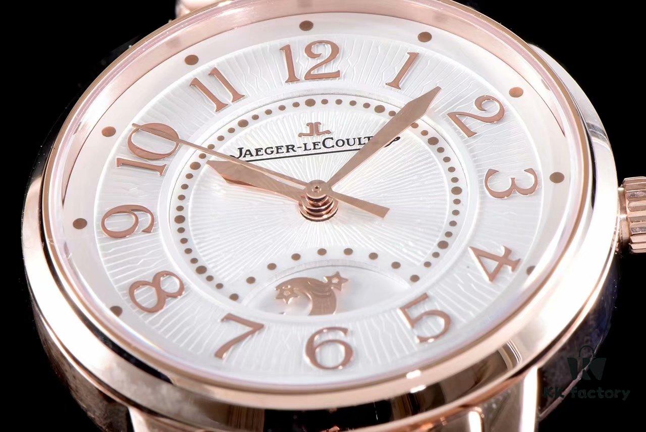 BF Fine V2 Edition Jaeger Rendez-Vous Series Automatic Mechanical Ladies' Watch with Imported Italian Cow Leather Strap, Top-Quality Blued Steel Hands, Equipped with Modified 9015 Movement (Without Additional Plate) Mimicking Original Cal.898A Automatic Self-Winding Movement, Featuring Day-Night Display, Diameter: 34mm, Thickness: 10mm