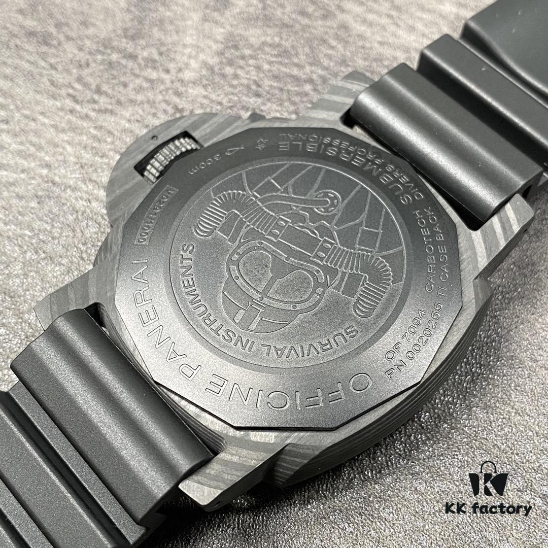 PANERAI Radiomir Submersible Series Automatic Mechanical Diving Watch PAM00979 PAM979 VS979 979 Carbotech Carbon Fiber Case Diving Countdown Bezel Sapphire Crystal Scratch-Resistant Crown Guard Bridge Luminous Dial with Italian Navy Frogman Commando Engraved Titanium PVD Black Case Back Rubber Expansion Strap P.9010 Movement 47mm Diameter