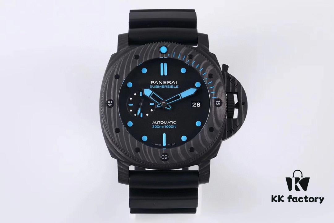 VS Panerai SUBMERSIBLE Series Automatic Mechanical Diving Watch PAM01616 CARBOTECH Carbon Fiber Case Diving Countdown Bezel with Blue Scale Line Sapphire Crystal Screw-down Crown with Safety Bridge Titanium PVD Black Case Back with Engraved Submarine Pattern