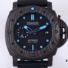 VS Panerai SUBMERSIBLE Series Automatic Mechanical Diving Watch PAM01616 CARBOTECH Carbon Fiber Case Diving Countdown Bezel with Blue Scale Line Sapphire Crystal Screw-down Crown with Safety Bridge Titanium PVD Black Case Back with Engraved Submarine Pattern