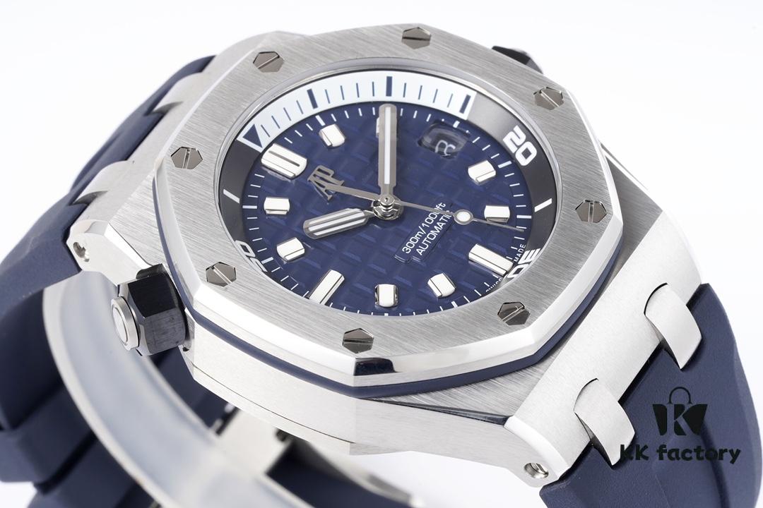 Audemars Piguet Diver - New Model 15720! 42mm x 14.2mm Stainless Steel Case with Anti-Reflective Sapphire Crystal, Black Ceramic Screw-Down Crown, Calibre 4308 Automatic Movement, 'Méga Tapisserie' Dial, Luminescent Markers, Rubber Strap