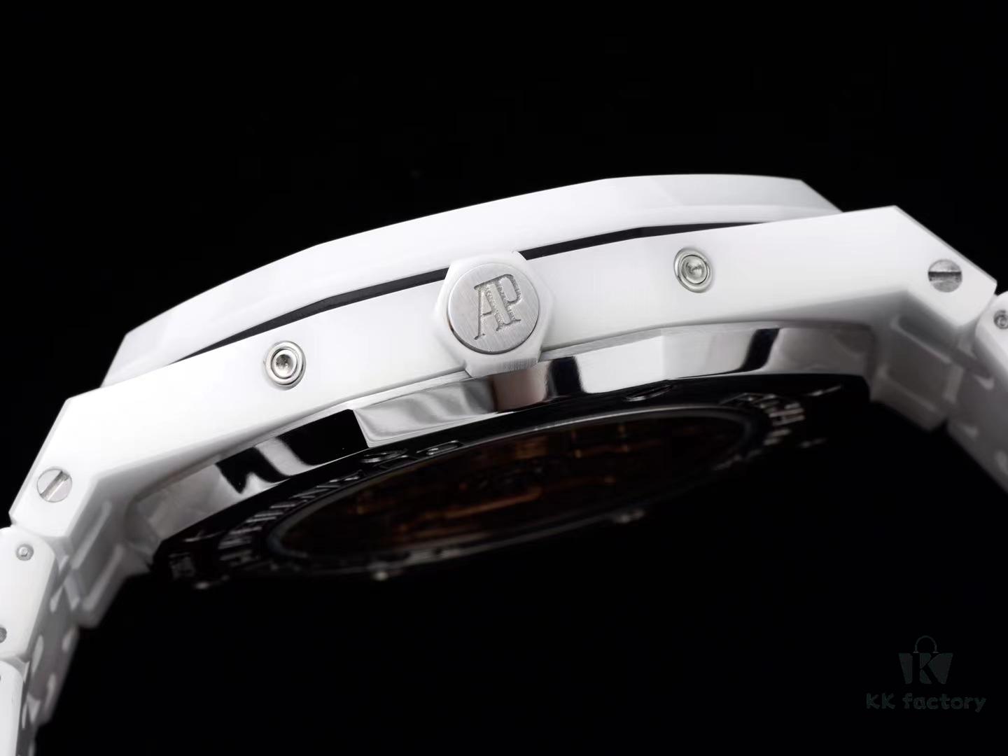 A White Ceramic Royal Oak Series with Grande Tapisserie Dial, Featuring Date, Day, Month, and Astronomically Accurate Moon Phase Display