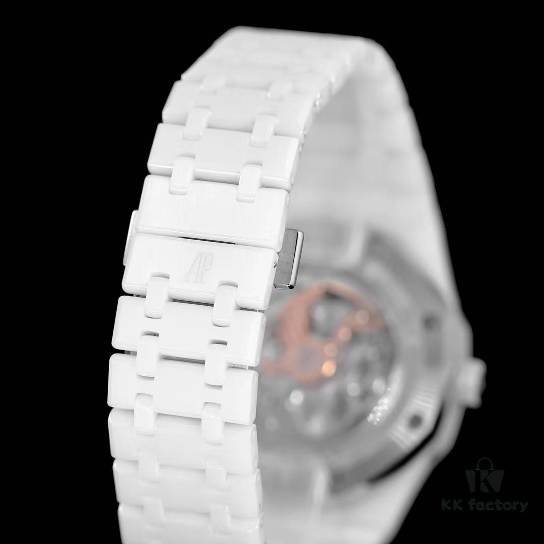 A White Ceramic Royal Oak Series with Grande Tapisserie Dial, Featuring Date, Day, Month, and Astronomically Accurate Moon Phase Display