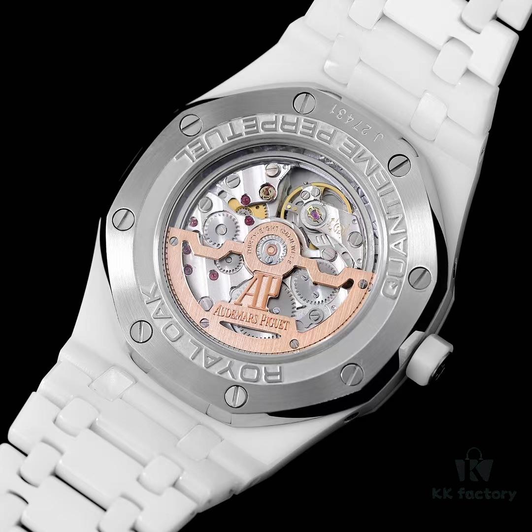 A White Ceramic Royal Oak Series with Grande Tapisserie Dial, Featuring Date, Day, Month, and Astronomically Accurate Moon Phase Display