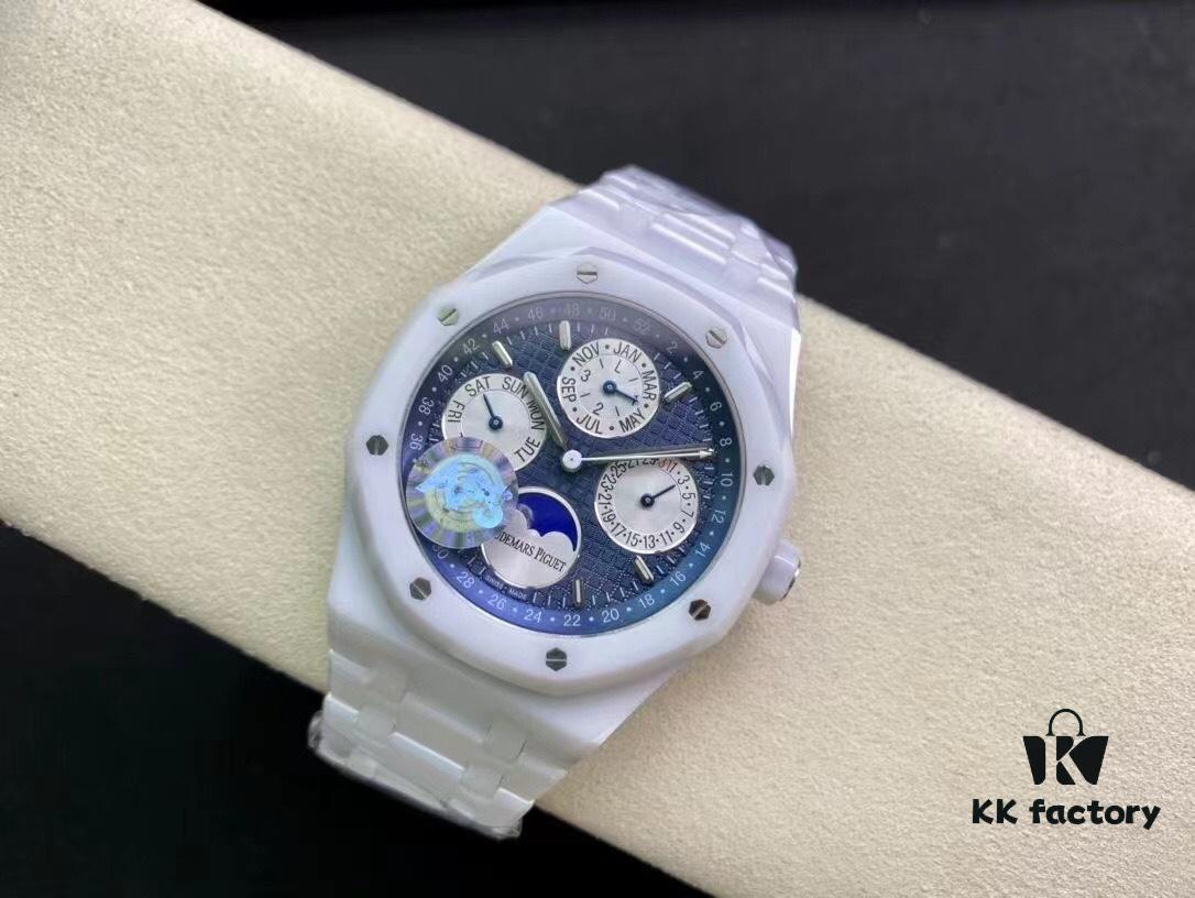 APS AP Royal Oak Series White Ceramic 26579 True Moon Phase Grande Tapisserie Dial 41mm Authentic Automatic Movement 5134 Slim 10.5mm Real Functions