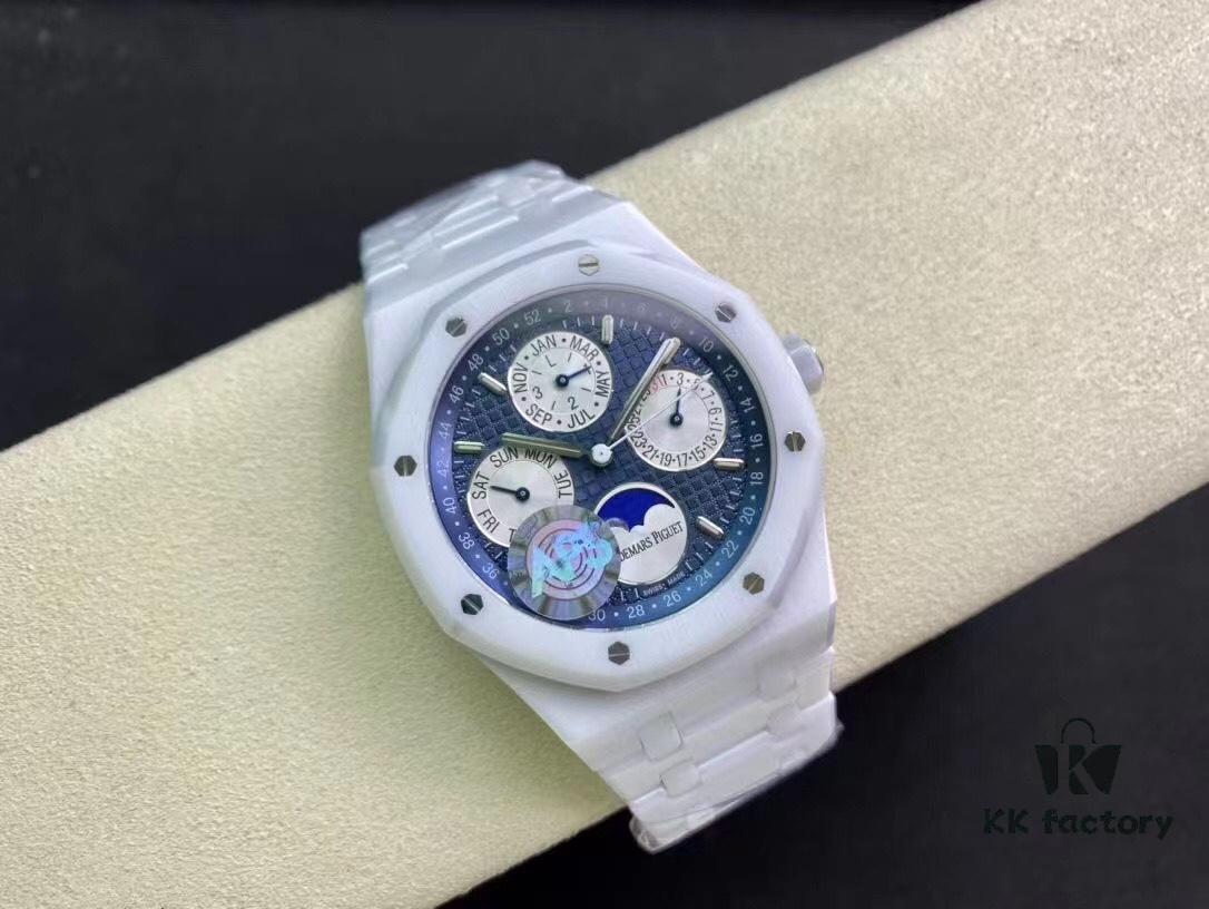APS AP Royal Oak Series White Ceramic 26579 True Moon Phase Grande Tapisserie Dial 41mm Authentic Automatic Movement 5134 Slim 10.5mm Real Functions