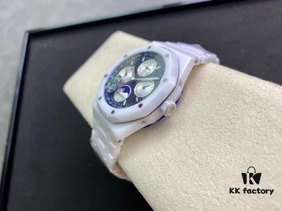 APS AP Royal Oak Series White Ceramic 26579 True Moon Phase Grande Tapisserie Dial 41mm Authentic Automatic Movement 5134 Slim 10.5mm Real Functions
