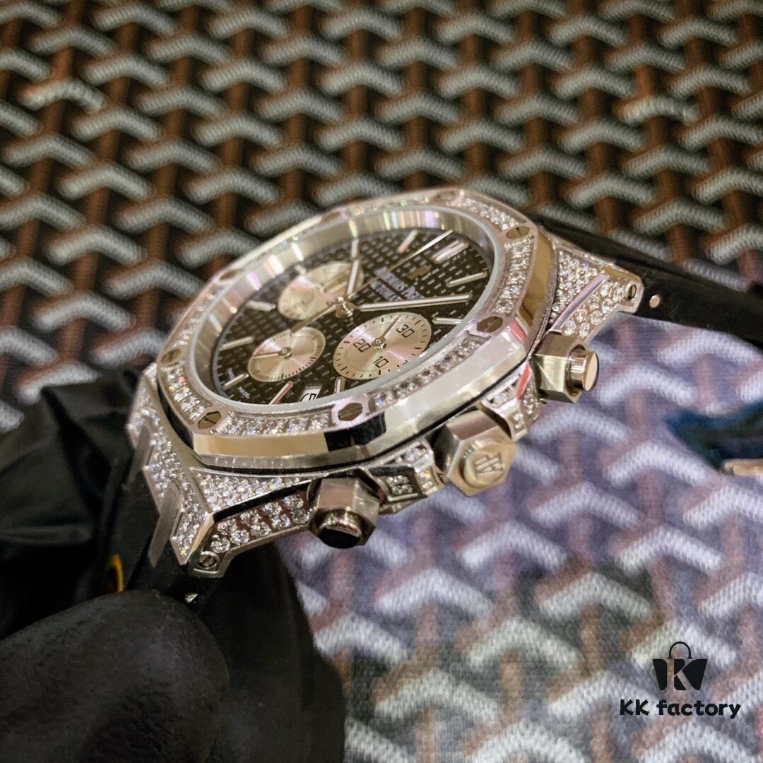 AP Royal Oak Series, Coated Glass, 42mm x 14mm, Waterproof Strap with Original AP Logo Pin Buckle, Equipped with Japanese Multi-function Quartz Movement, Octagonal Brushed Steel Case with Mesh Dial, Cool and Powerful, A Unique Tough Look