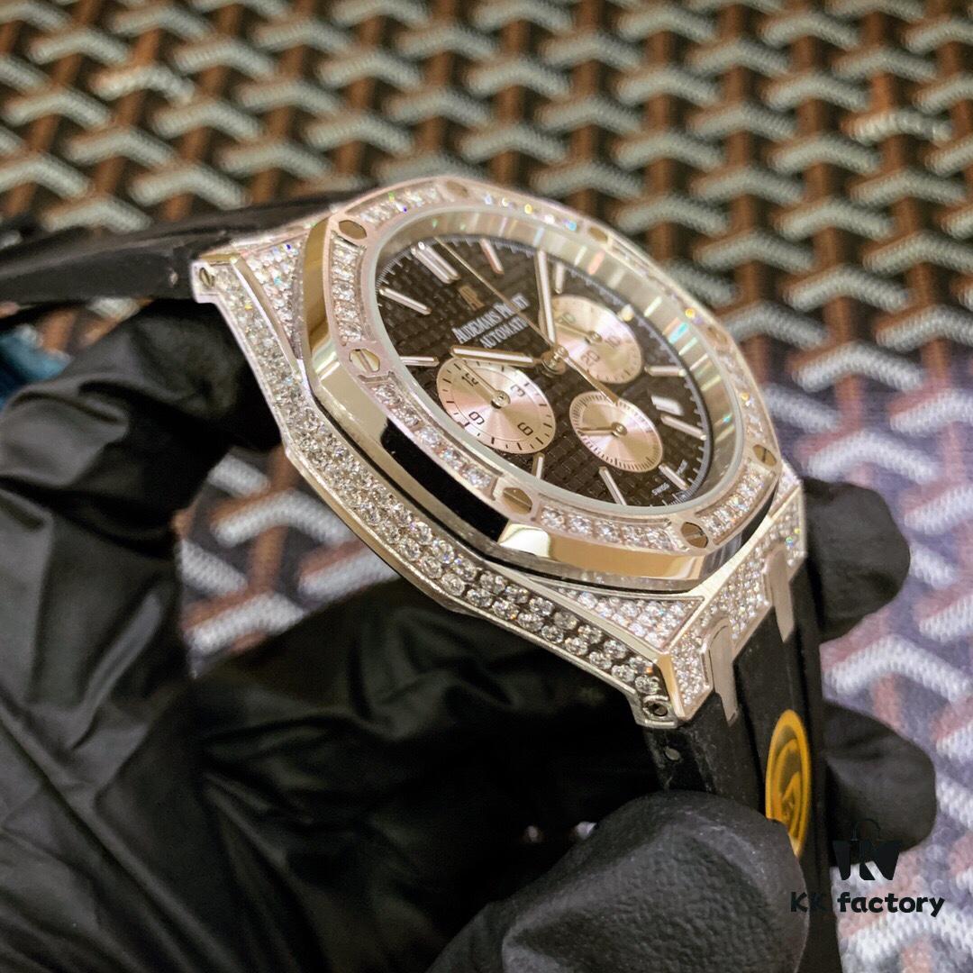 AP Royal Oak Series, Coated Glass, 42mm x 14mm, Waterproof Strap with Original AP Logo Pin Buckle, Equipped with Japanese Multi-function Quartz Movement, Octagonal Brushed Steel Case with Mesh Dial, Cool and Powerful, A Unique Tough Look